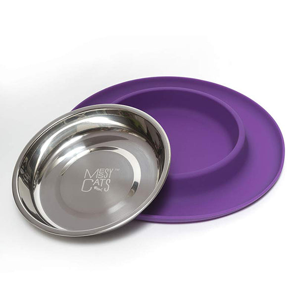 Silicone & Stainless Steel Cat Bowl Purple