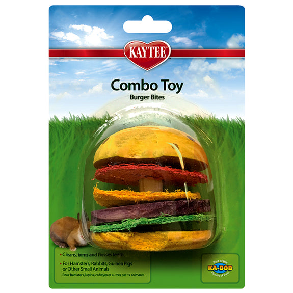 Combo Toy Burger Bites Wood & Crispy Loofah Hamburger Small Animal Chew Toy