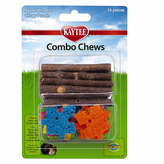 Combo Chews Apple Wood & Crispy Loofah Puzzle Pieces Small Animal Chew Toy 16 Piece