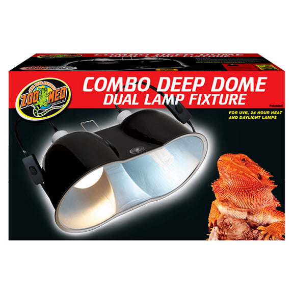 Combo Deep Domb Dual Lamp Fixture with On/Off Switch Reflective Aluminium & Ceramic Black
