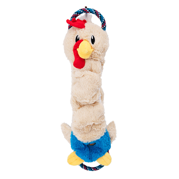 Crunch N Scrunch Chicken Long Plush Crinkle Squeaky Dog Toy with Rope