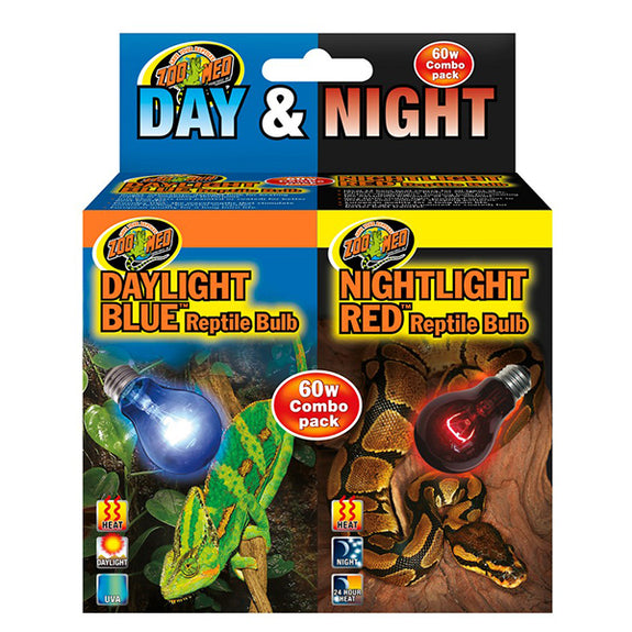 Day & Night Bulb Combo Pack Daylight Blue & Nightlight Red Reptile Lighting