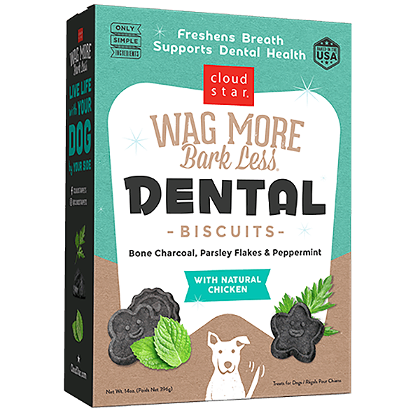 Wag More Bark Less Oven Baked Dental Biscuits Charcoal, Chicken & Peppermint Dog Treats