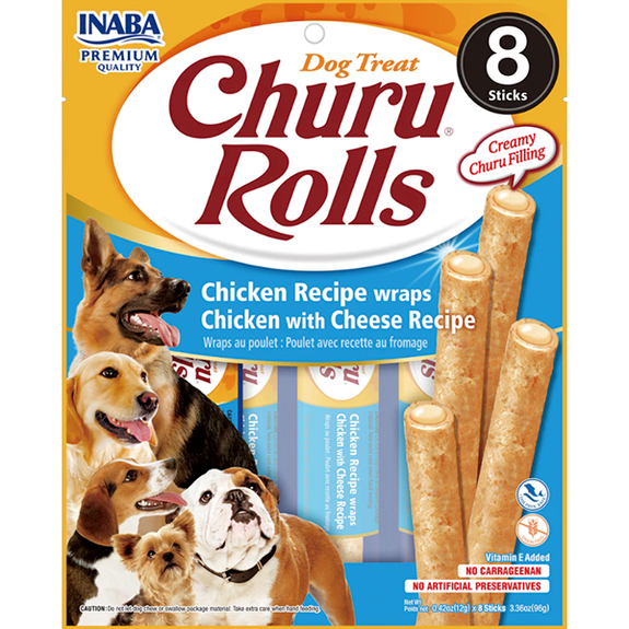 Churu Rolls Soft Chicken Stick with Chicken & Cheese Filling Inside Grain-Free Dog Treats