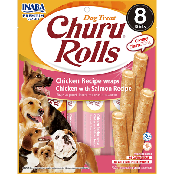Churu Rolls Soft Chicken Stick with Chicken & Salmon Filling Inside Grain-Free Dog Treats