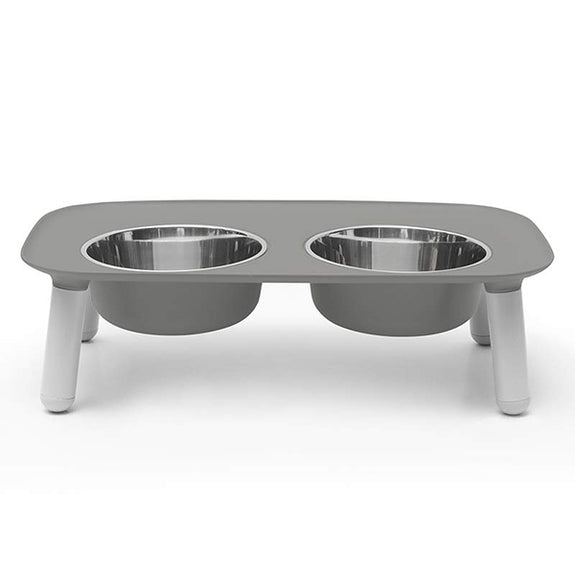 Elevated Stainless Steel & Silicone Food & Water Dog Bowl Set Grey