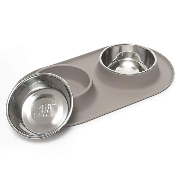 Stainless Steel & Silicone Food & Water Dog Bowl Set Grey