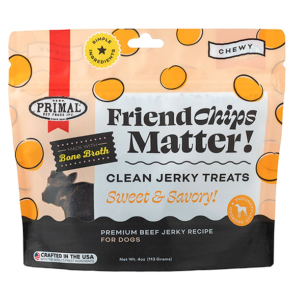 FriendChips Matter! Sweet & Savory Chewy Clean Jerky Beef Bone Broth Grain-Free Dog Treats
