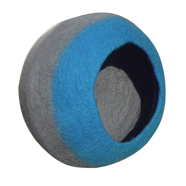 Wool Handmade Round Ombre Cat Cave Bed Gray & Blue