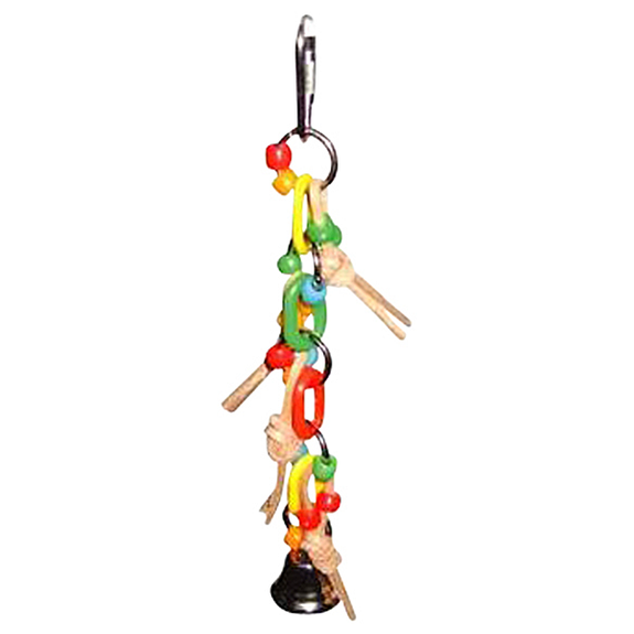 Happy Beaks Plastic Chain with Leather Ball Multicolored Hanging Bird Toy