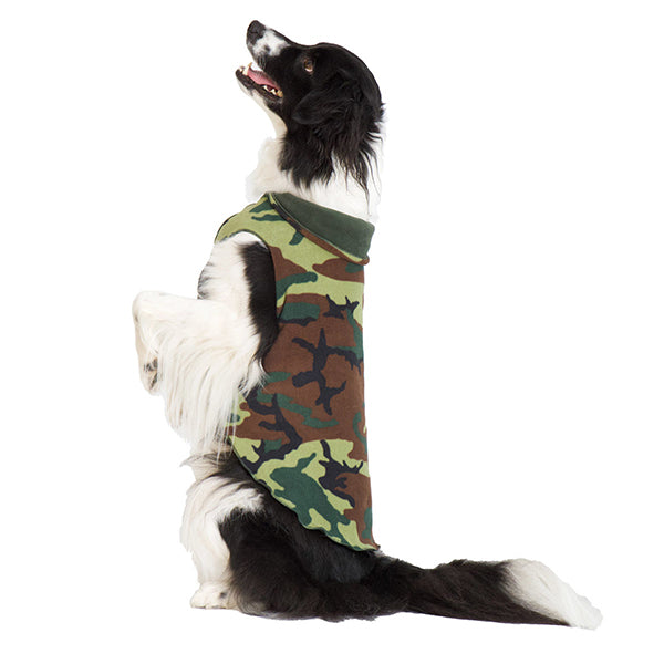 Duluth Double Fleece Pullover Dog Sweater Hunter Green & Camo