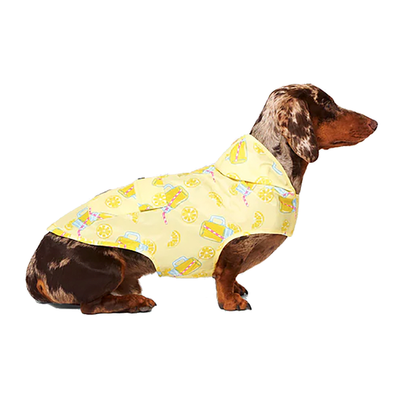 Pick Me Poncho Lightweight Water Resistant Hooded Dog Poncho Lemonade Yellow Print
