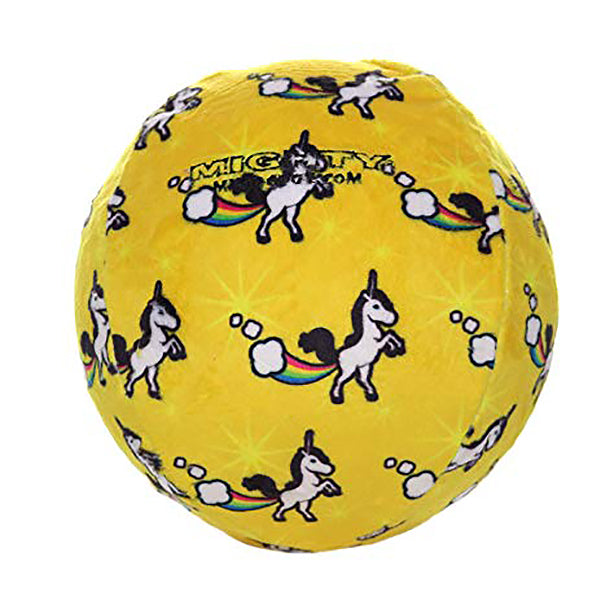 Mighty Ball Unicorn Print Yellow Durable Squeaky Fabric Plush Dog Toy