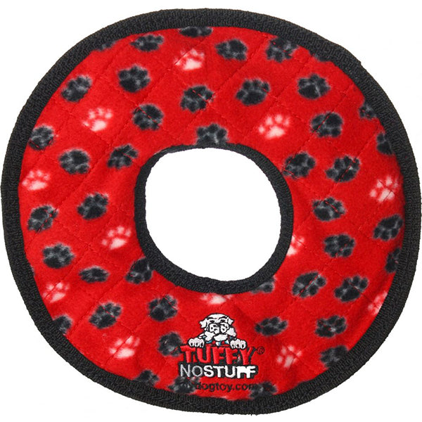 No Stuff Ultimate Ring Squeaky Durable Plush Dog Toy Red
