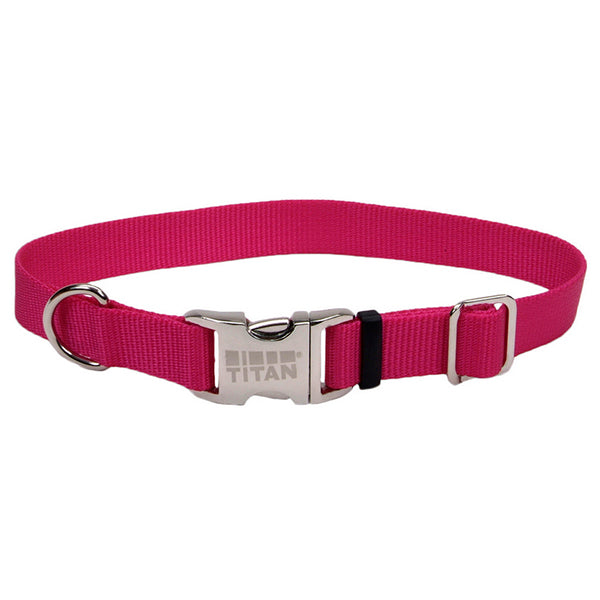 Adjustable Nylon Collar with Titan Metal Buckle Pink Flamingo