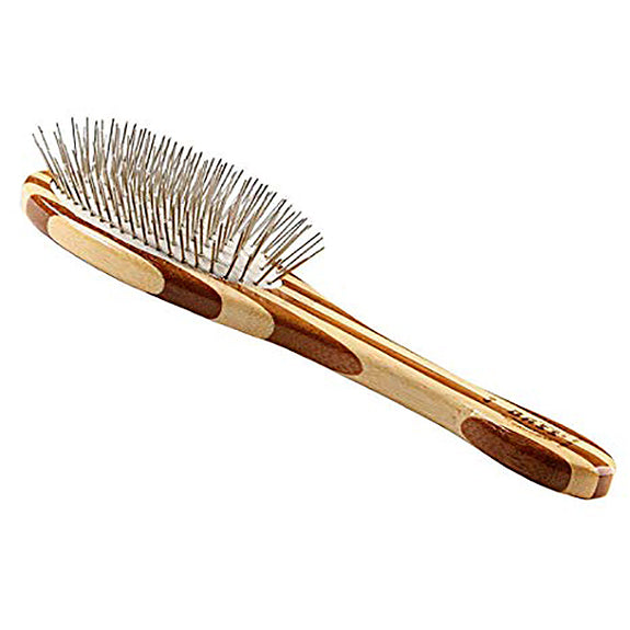 Oval Wire Pin Dog Brush with Bamboo Handle