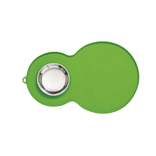 Silicone Peanut-Shaped Placemat Green with Stainless Steel Bowl