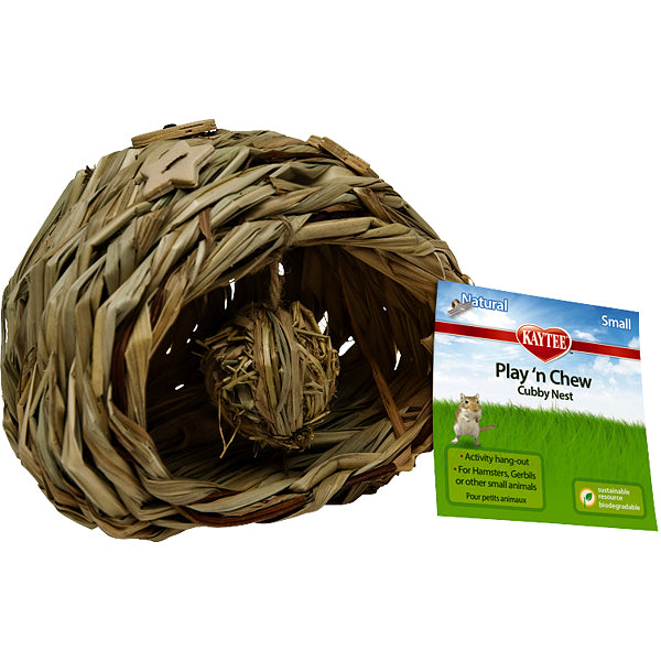 Play 'N Chew Cubby Nest Woven Sisal Small Animal Hideout with Hanging Toy