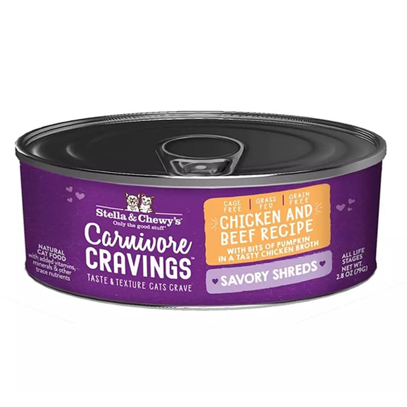Carnivore Cravings Savory Shreds Chicken & Beef Recipe Wet Canned Cat Food