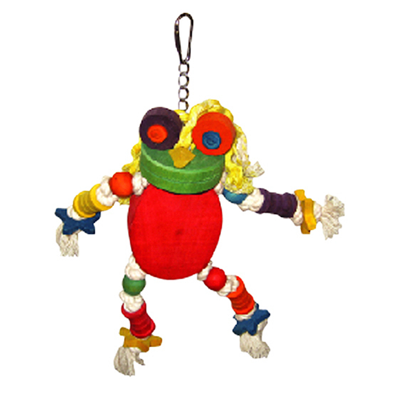 Happy Beaks Silly Wooden Frog Multicolored Hanging Bird Toy