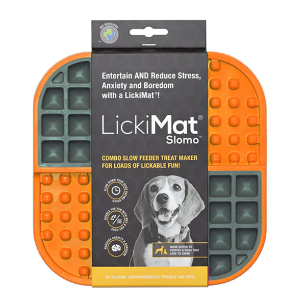 LickiMat Slomo Slow Feeder Solo Treat-Dispensing Dog Toy Orange