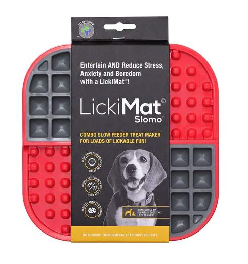 LickiMat Slomo Slow Feeder Solo Treat-Dispensing Dog Toy Red