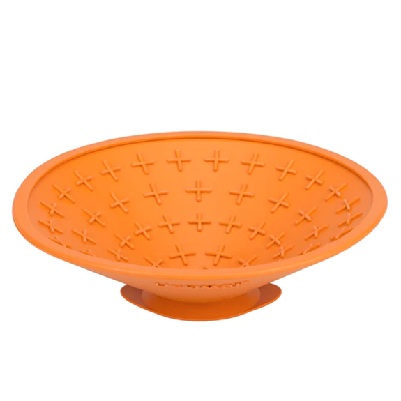 LickiMat Splash Textured Rubber Suction Cup Slow Feeder Dog Bowl Toy Orange