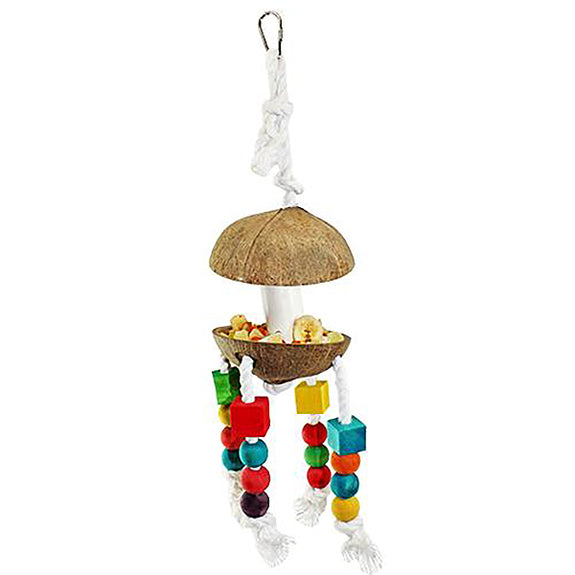 Tiki Forager Natural Coconut & Rope Hanging Small Animal Toy
