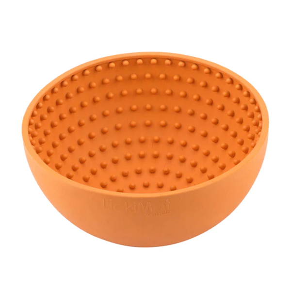 LickiMat Wobble Textured Rubber Slow Feeder Dog Bowl Toy Orange