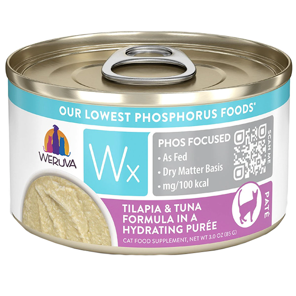 Wx Low Phosphorus Tilapia & Tuna Formula in a Hydrating Puree Grain-Free Wet Canned Cat Food